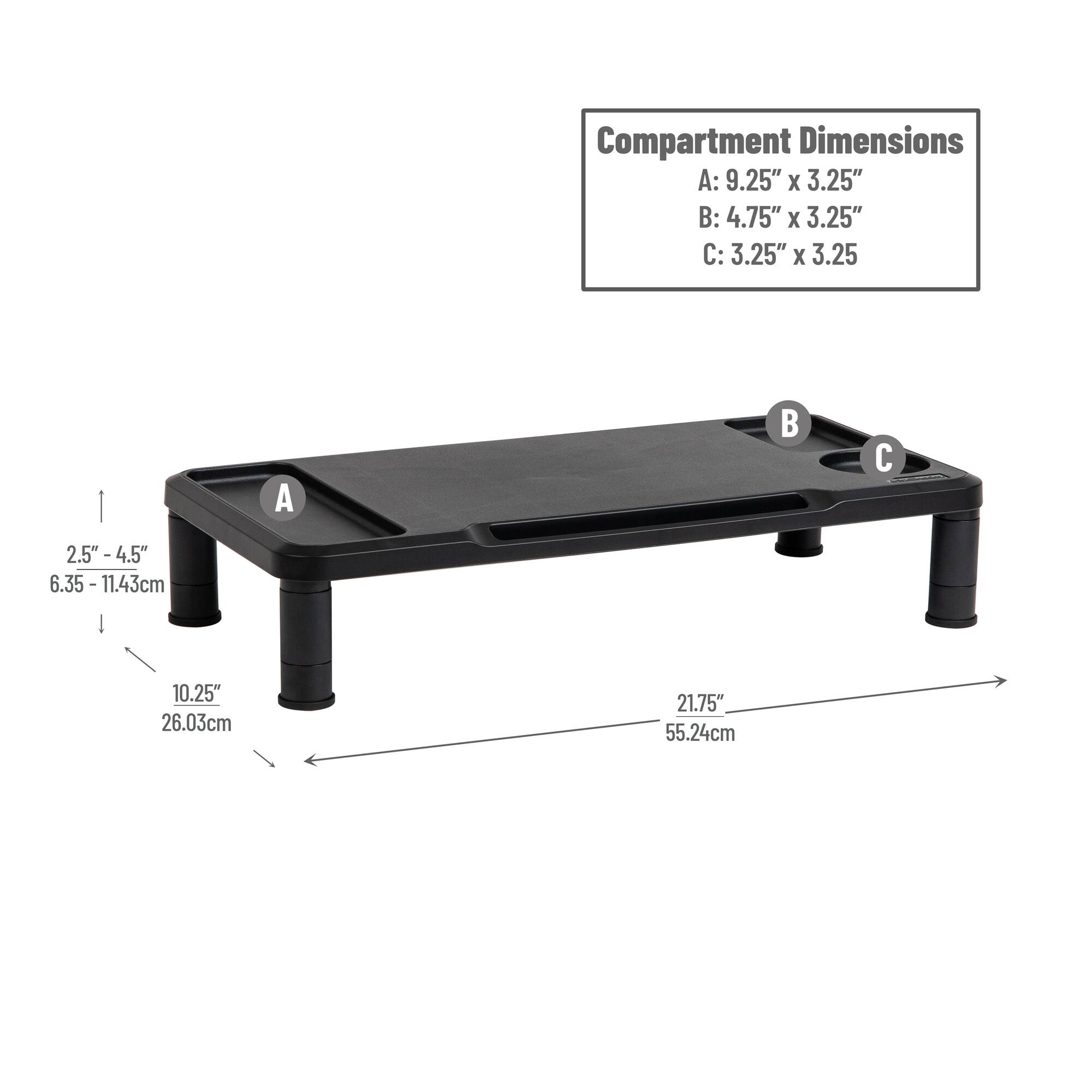 Mind Reader Monitor Stand, Laptop Riser, Desktop Organizer, Office, Plastic, Set of 2, Black